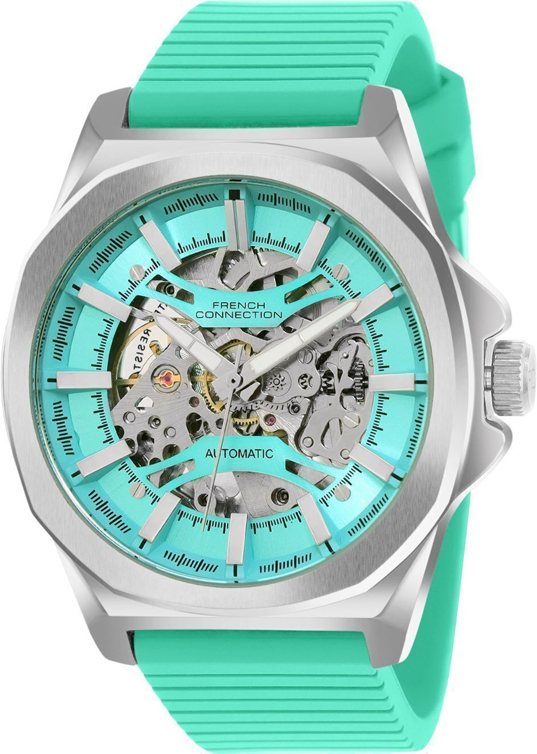 Image of French Connection Mechalume MECHALUME See Through Tiffany Blue Round Dial | Men's Blue Automatic Watch Analog Watch - For Men