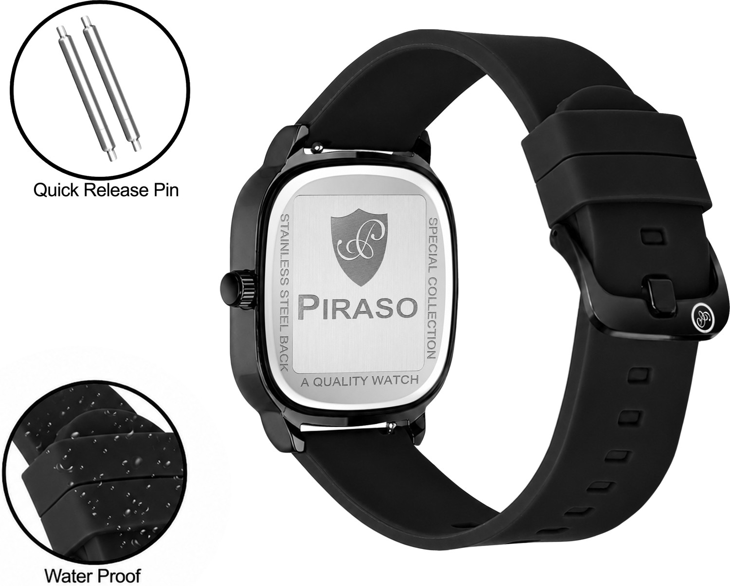 Image of Piraso Square Dial & Stainless Steel Case, Silicone Strap Analog Watch For Men Analog Watch - For Men KCOD 2042 MAROON BLACK