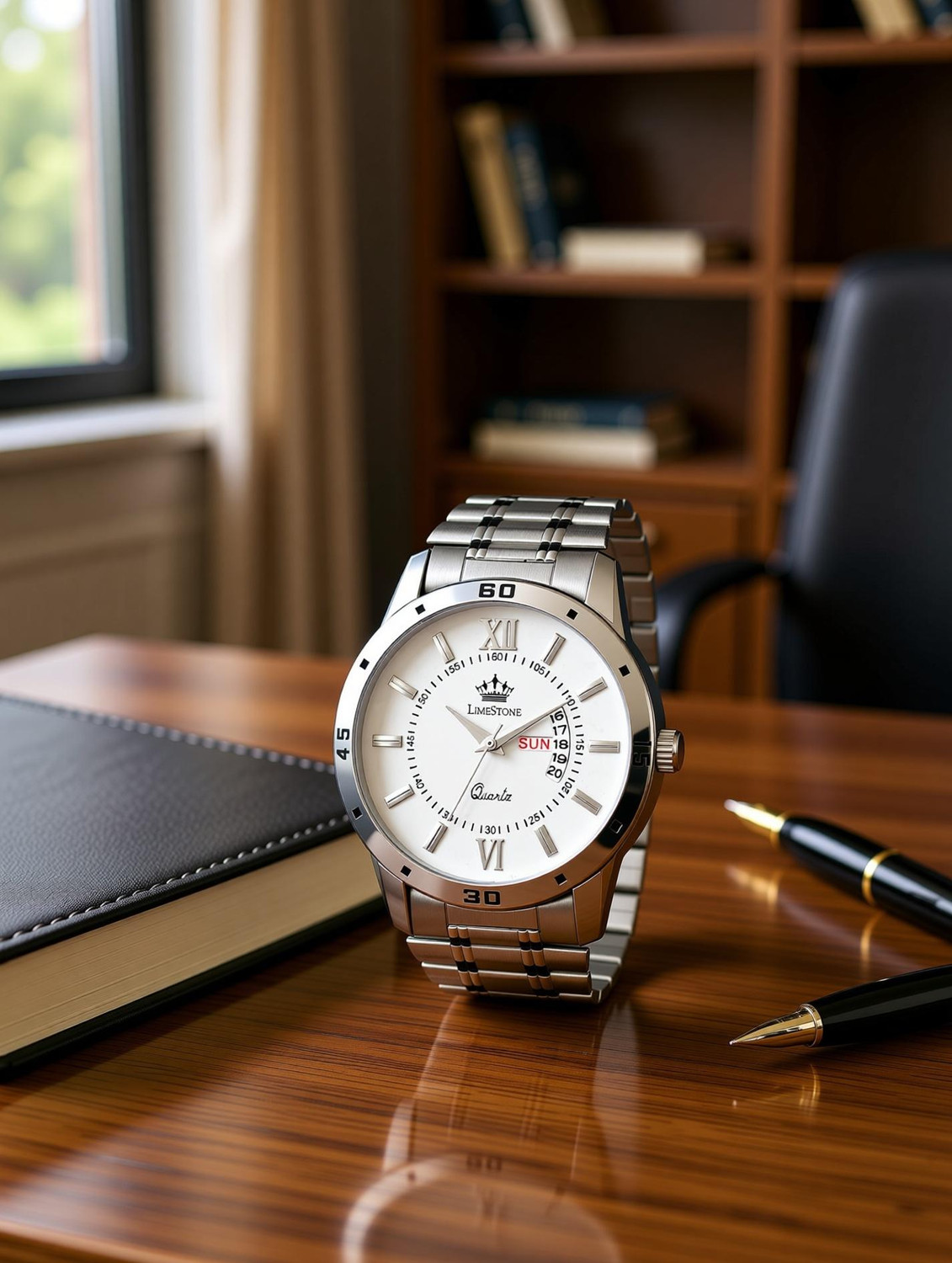 Image of LIMESTONE Day and Date Functioning Stainless Steel Quartz Analog Watch - For Men