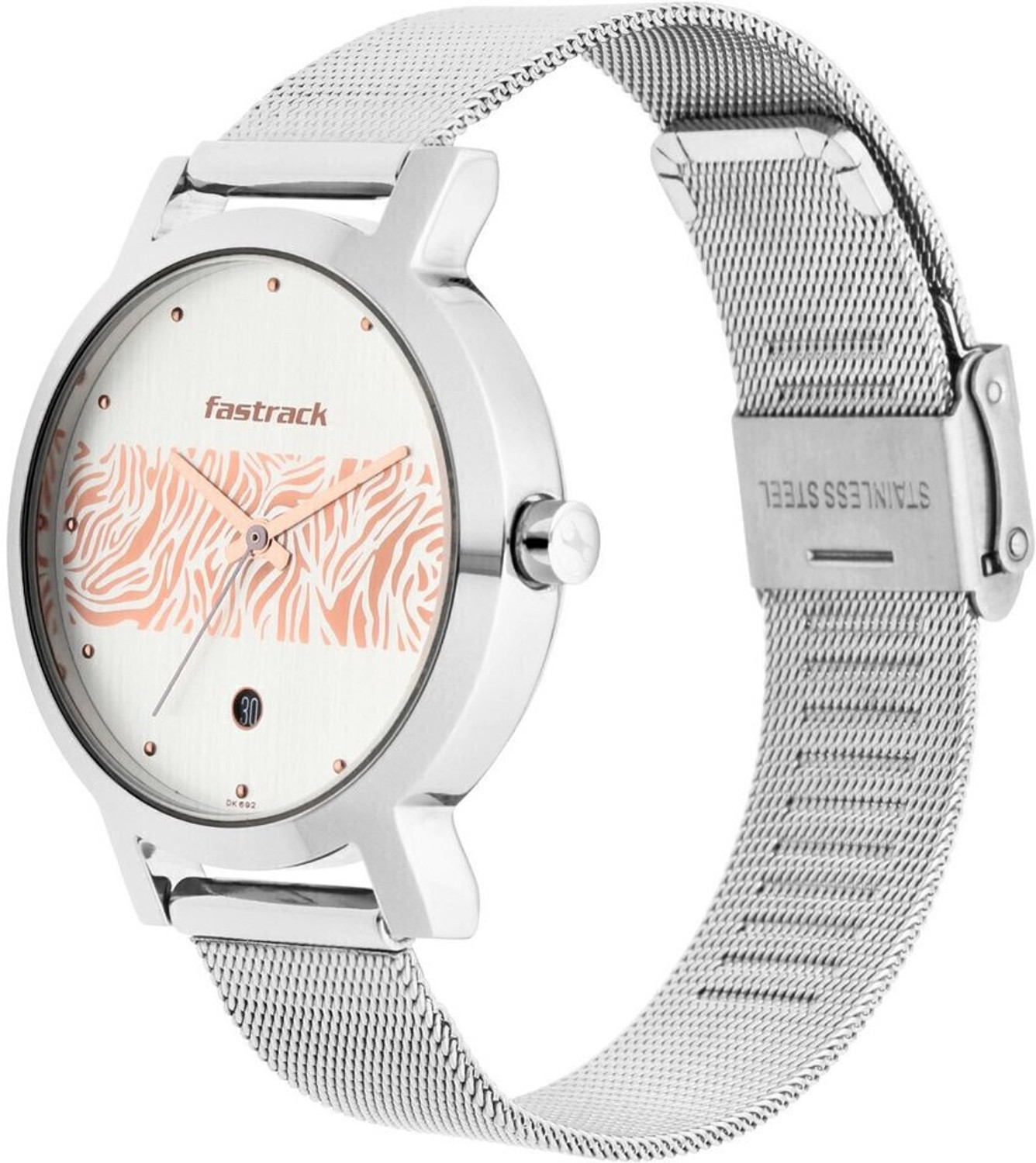 Image of Fastrack Fastrack Silver & Rose Gold Dial Silver Stainless Steel Strap Analog Watch - For Girls