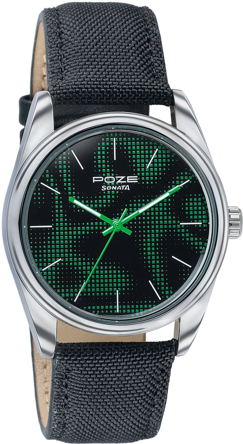 Image of SONATA Poze Drop 9.1 Poze 9 Quartz Black /Green Dial Black Strap Analog Watch - For Men