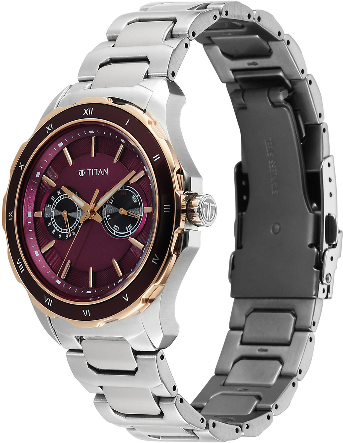 Image of Titan Regalia Opulent VI Regalia Opulent VI Quartz Burgundy Dial Silver Stainless Steel Strap Analog Watch - For Men