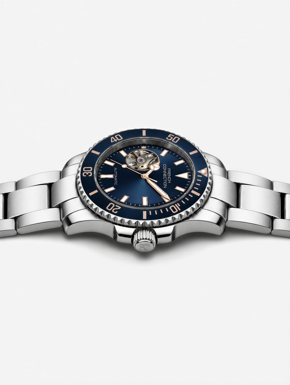 Image of French Connection FCA55USM Blue Sunray Round Dial Automatic Analog Watch - For Men