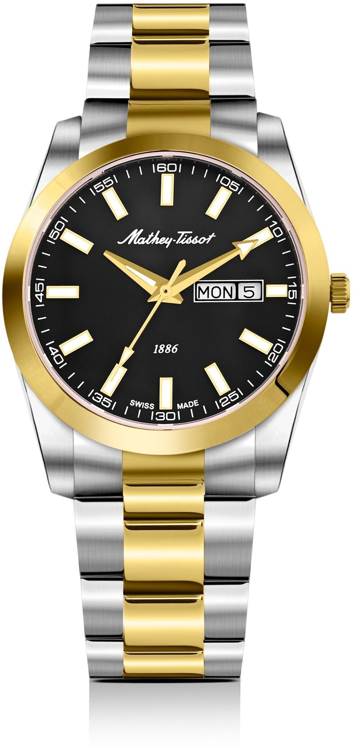 Image of Mathey-Tissot Swiss Made Mathy I Day-Date Quartz Black Dial Analog Watch - For Men H453BN