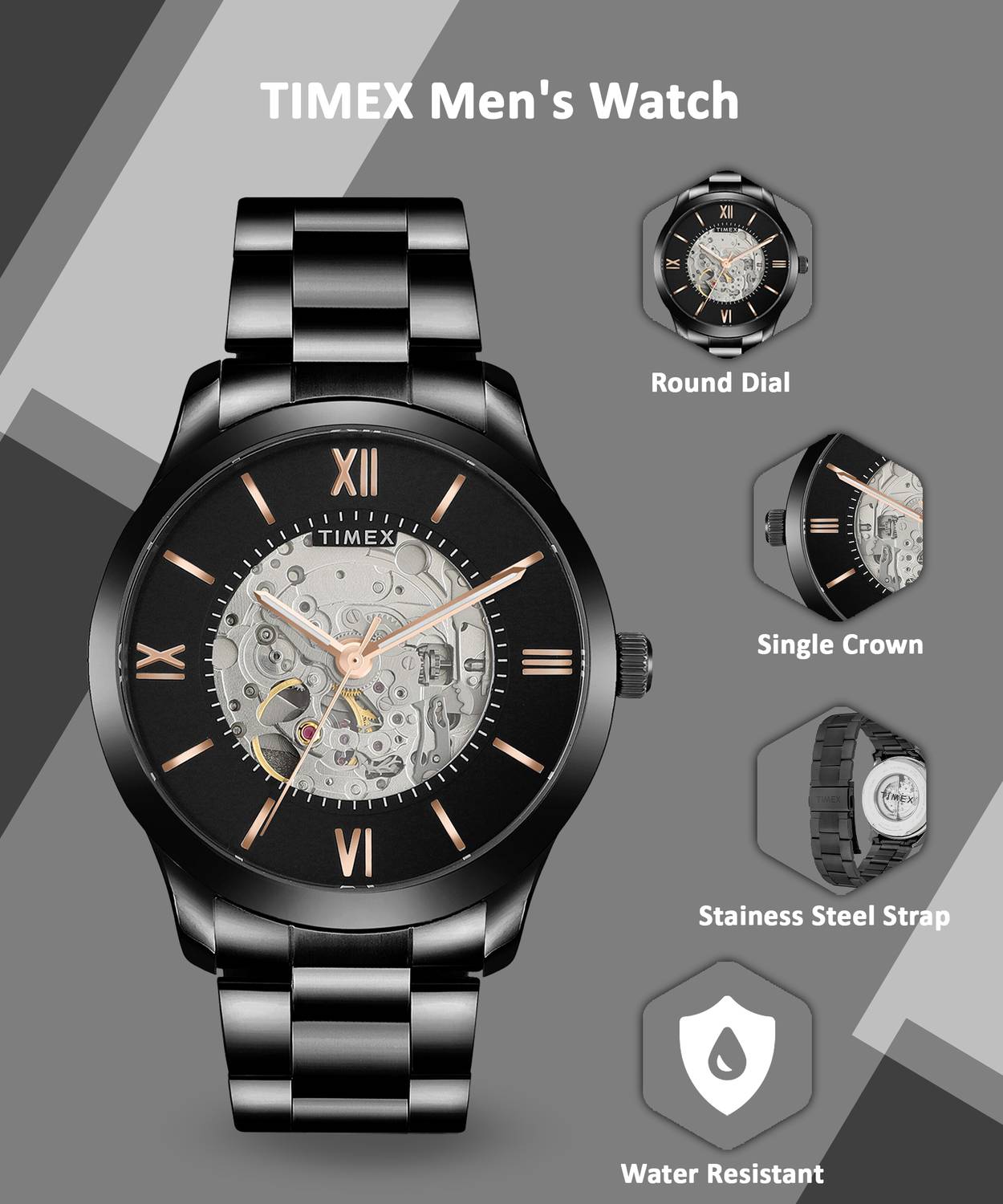 TIMEX Automatic Black Dial Analog Watch - Men - Image 4