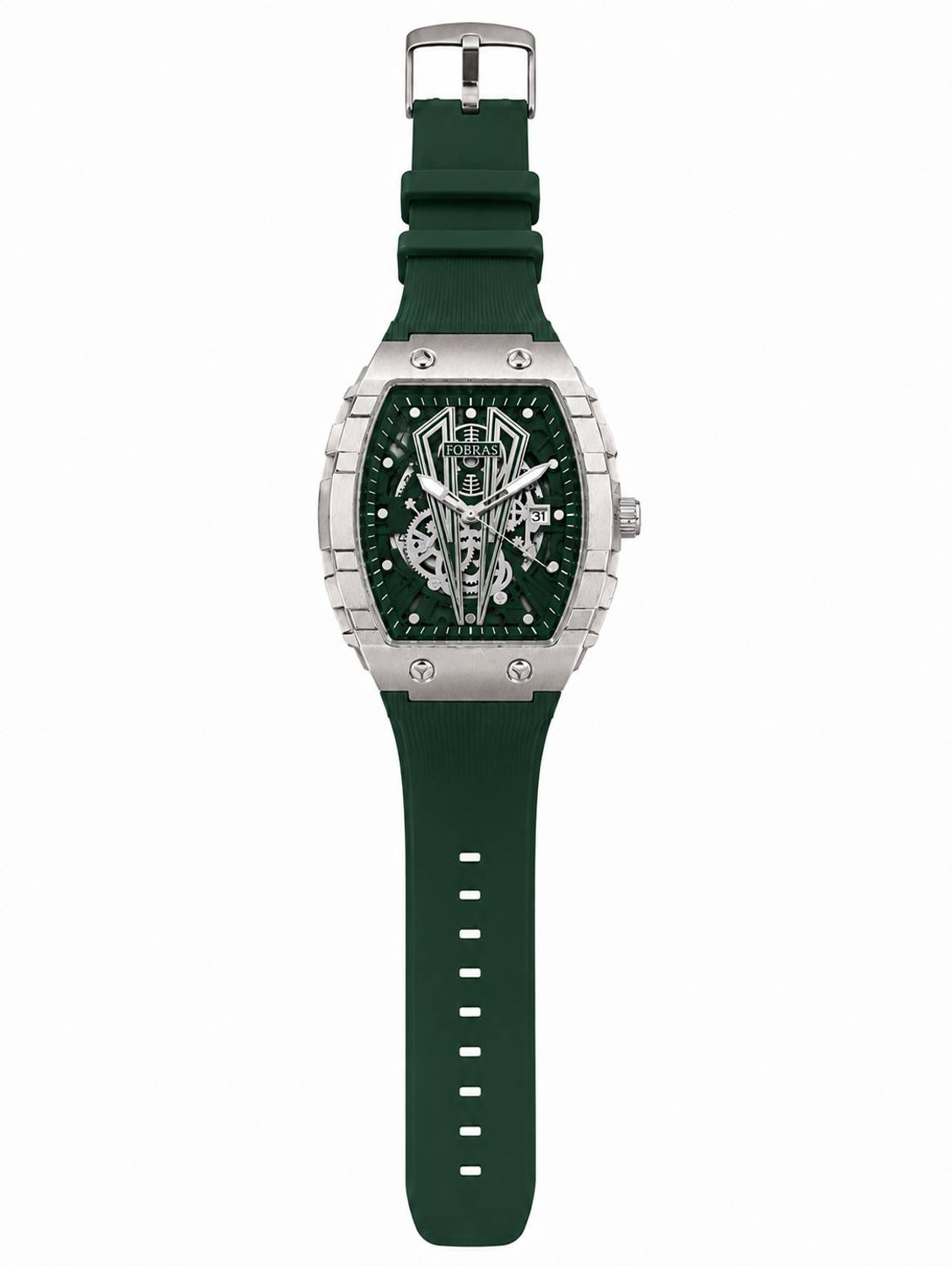 K&K Premium Skeleton Silver Tonneau Watch for Men - Image 3