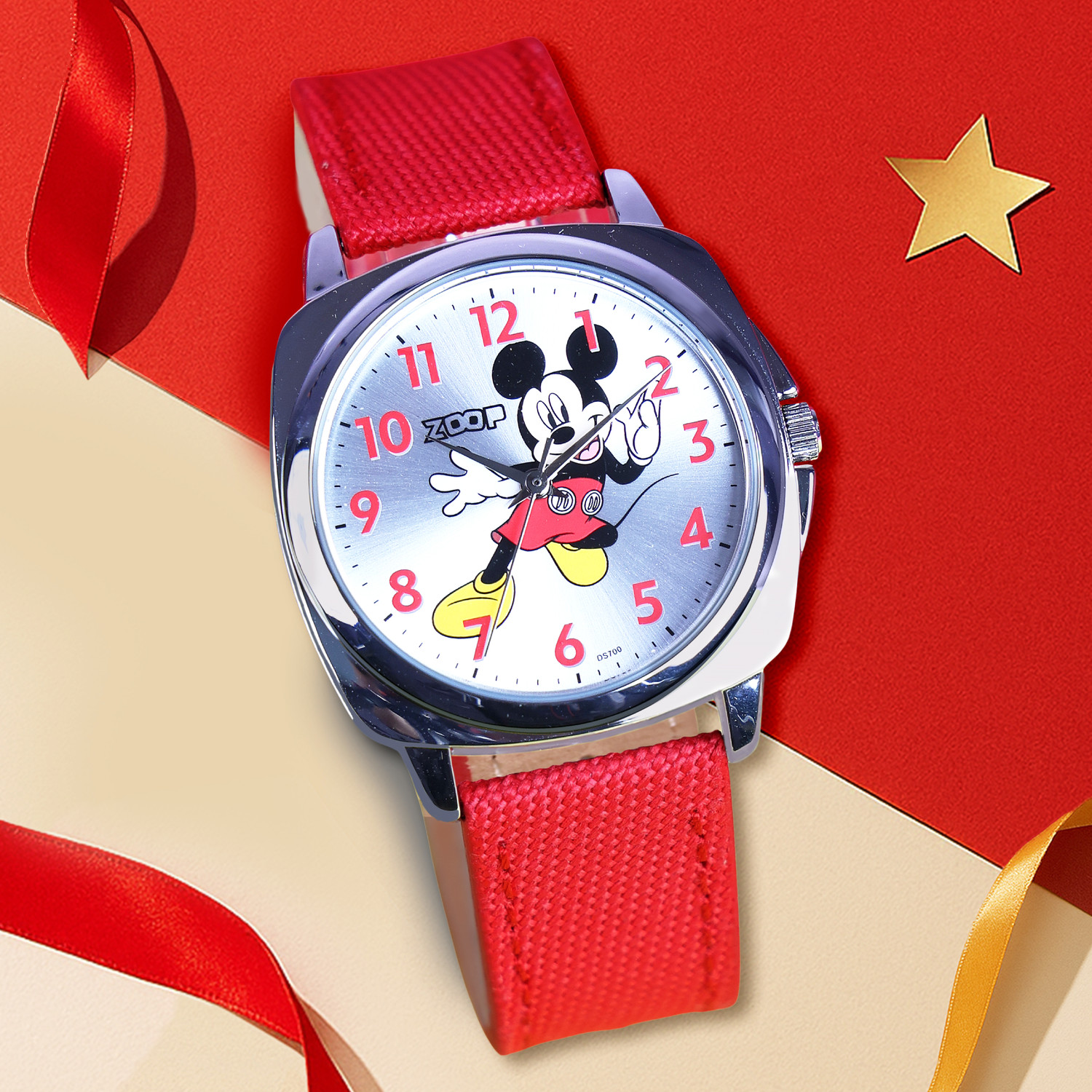 Image of Zoop From Titan Mickey & Donald Zoop Disney Mickey Mouse Quartz Silver Dial & Red Strap Watch for Boys Kids / Analog Watch - For Boys