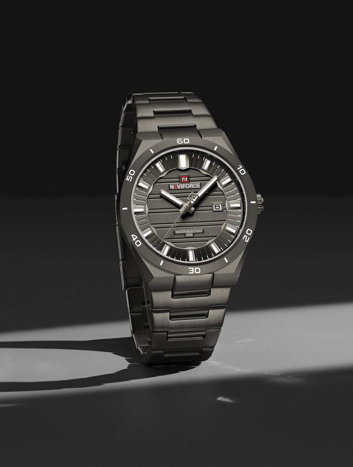 Image of NAVIFORCE NF9268 Black Steel Strap And Black Date Display Dial Analog Watch - For Men
