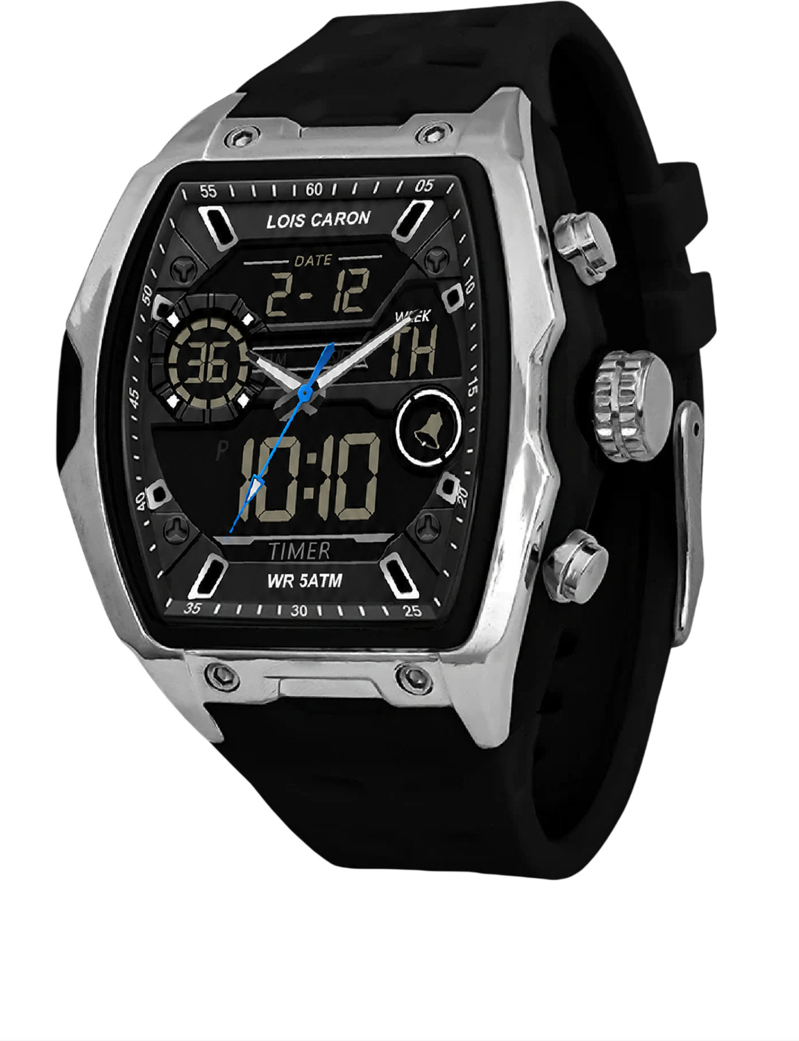 Image of LOIS CARON LCDA8028 Analog Digital Watch for Men | curved Barrel Shaped Multifunction Dual Display Analog-Digital Watch - For Men