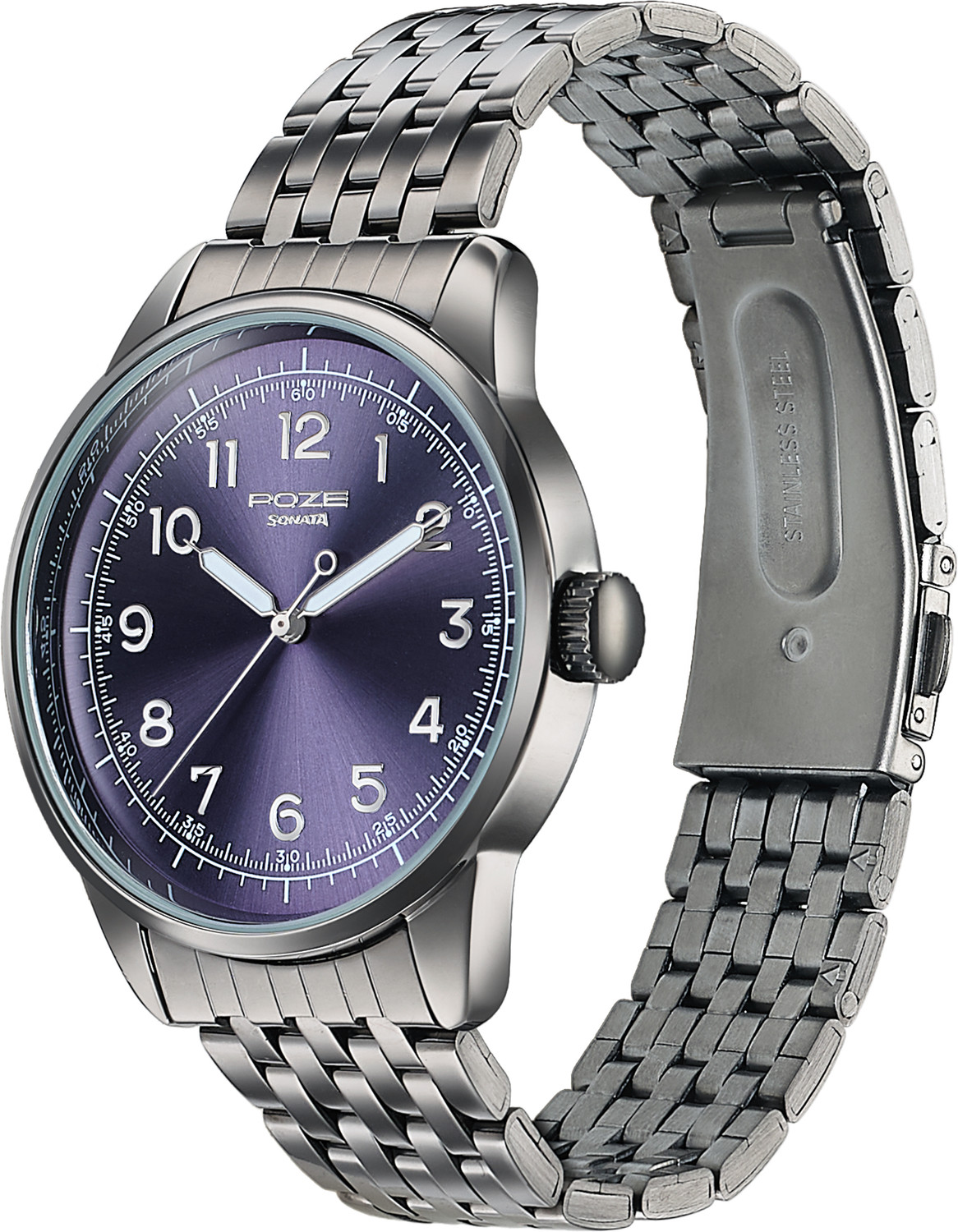 Image of SONATA Poze 8 Sonata Poze 8 Quartz Arsenic blue Dial Gun Stainless Steel Strap Analog Watch - For Men