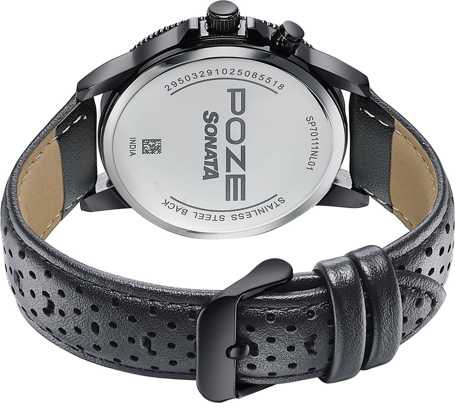 Image of SONATA Poze 8 Sonata Poze 8 EL Glow Watch Black Dial Black PU Leather Strap Analog Watch - For Men