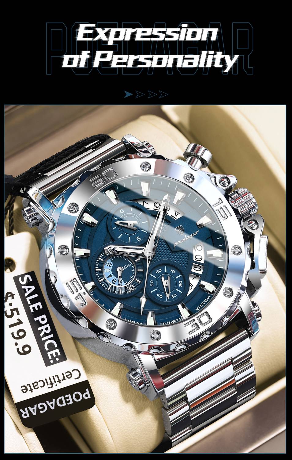 POEDAGAR PD892G-A Silver Analog Watch - Men - Image 4