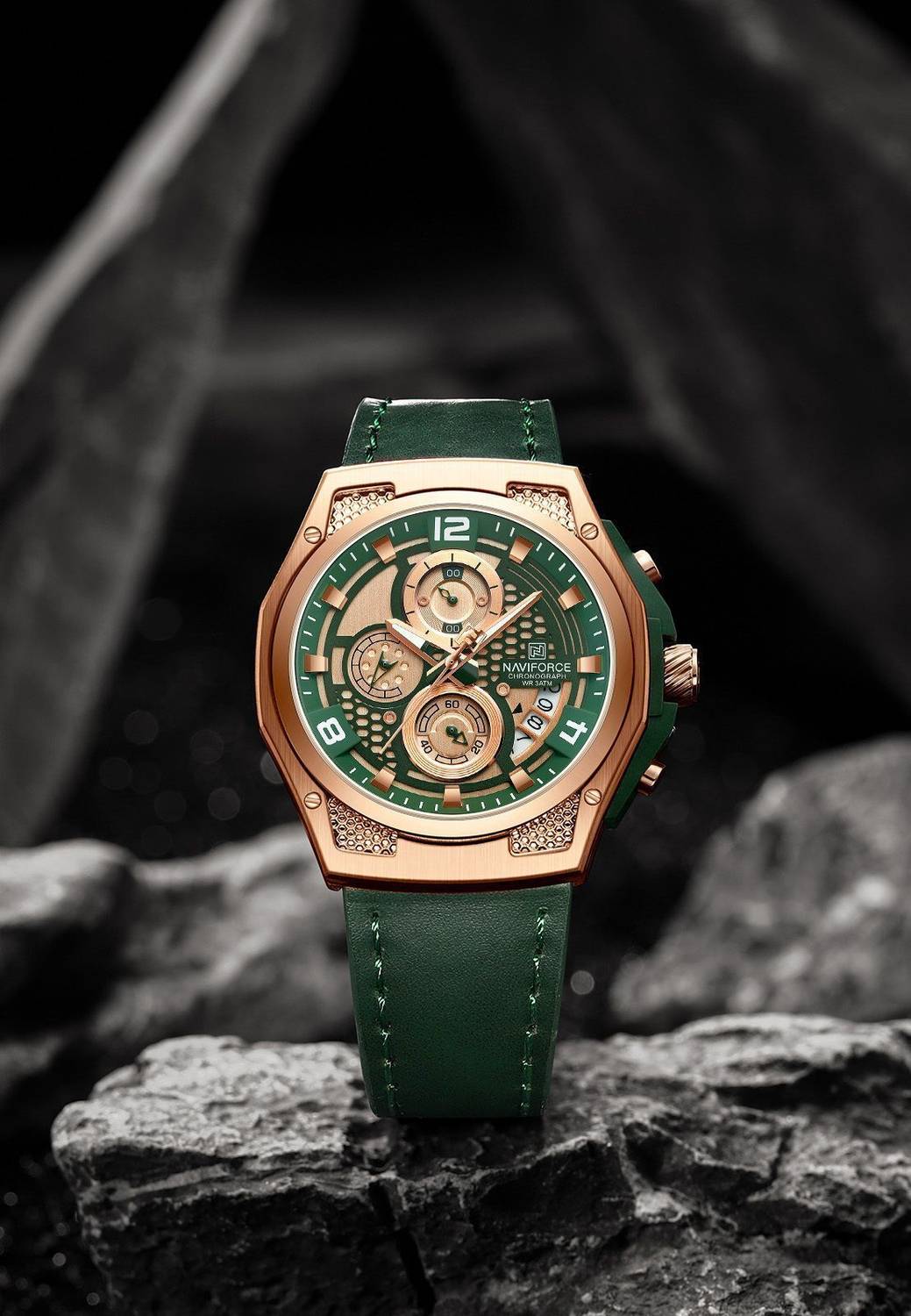 NAVIFORCE NF8051L Rosegold Green Leather Watch - Image 1