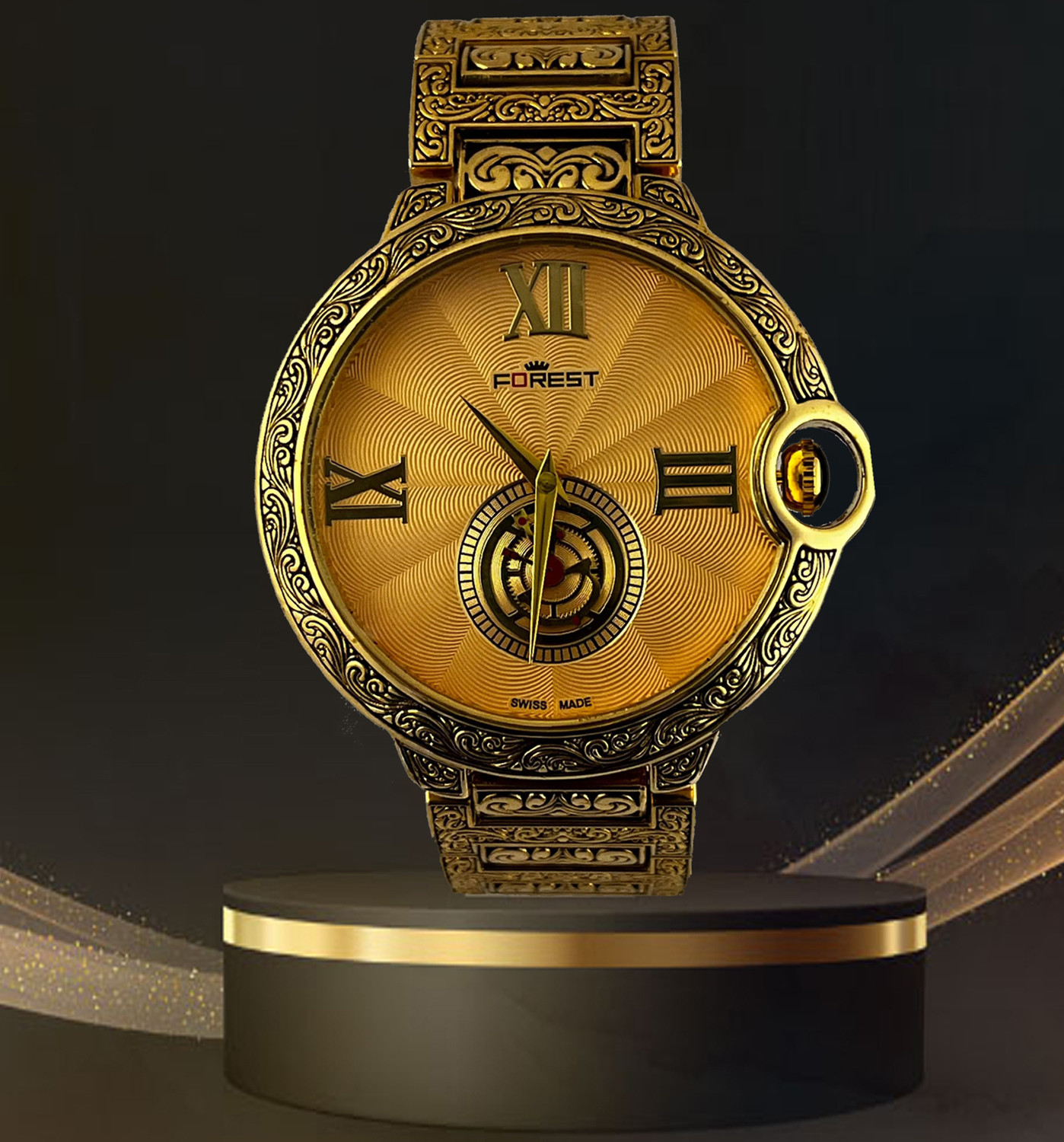 Image of FOREST Golden Dial With Goden Starps Luxury Men Watch Golden Dial With Goden Starps Luxury Analog Watch - For Men