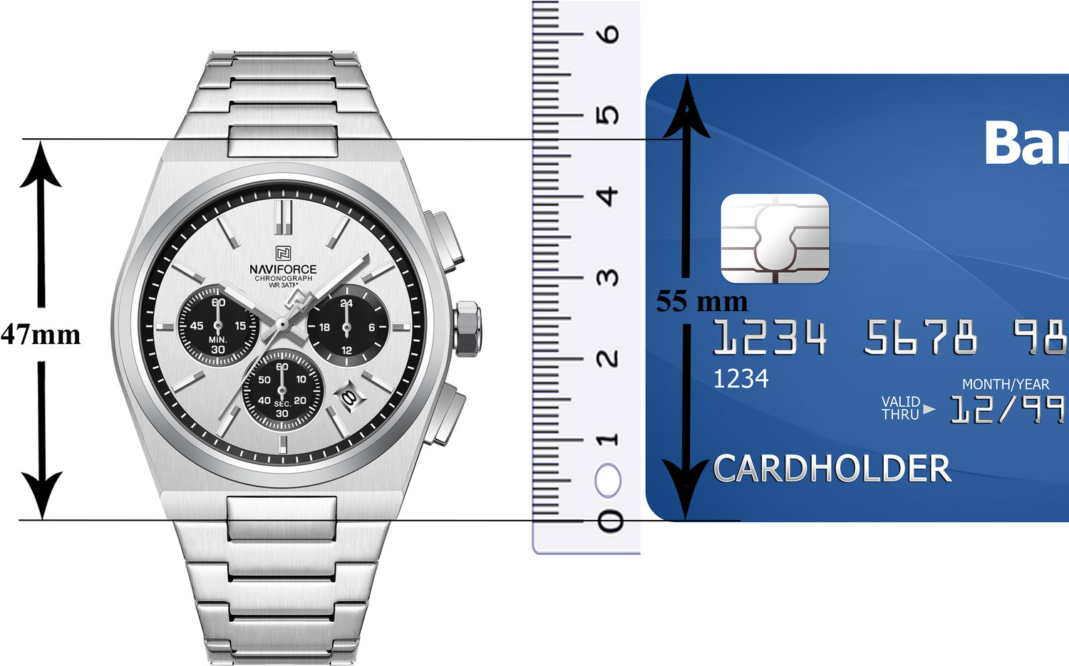 Image of NAVIFORCE NF8048G White chronograph dial With Silver stainless steel strap Analog Watch - For Men