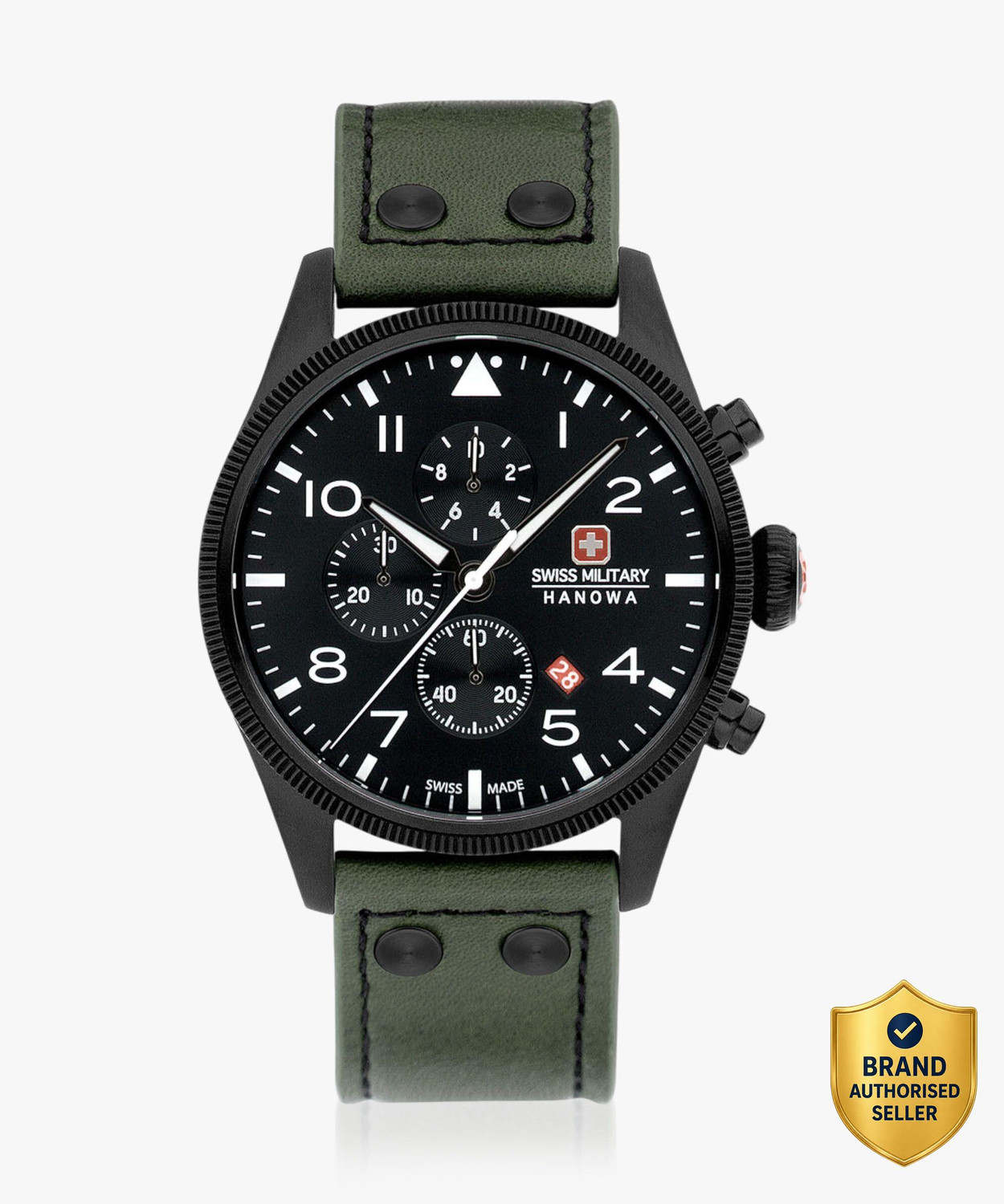 Image of Swiss Military Hanowa THUNDERBOLT CHRONO | Swiss Made Men's Chronograph Green Watch | Dated Black Sunray Dial Analog Watch - For Men