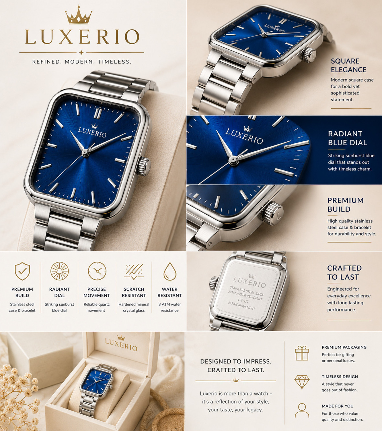 Image of Luxerio Men Square Watch Urban Classic Analog Watch - For Men