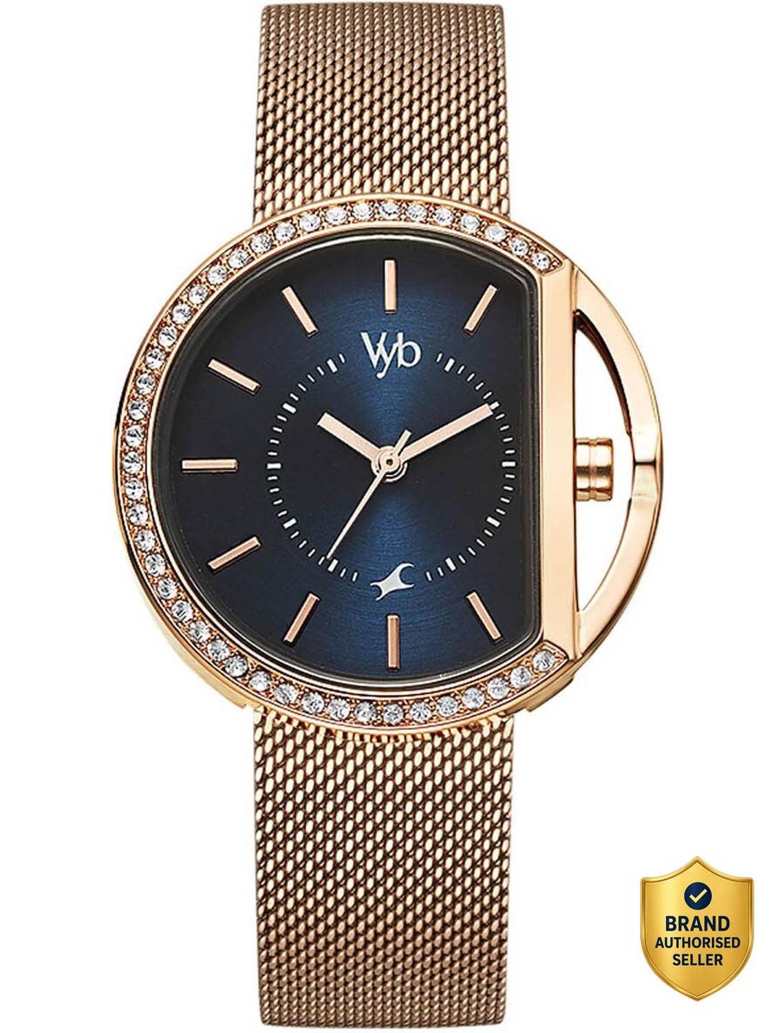 Fastrack Blue Dial Rose Gold Strap Watch - Image 1