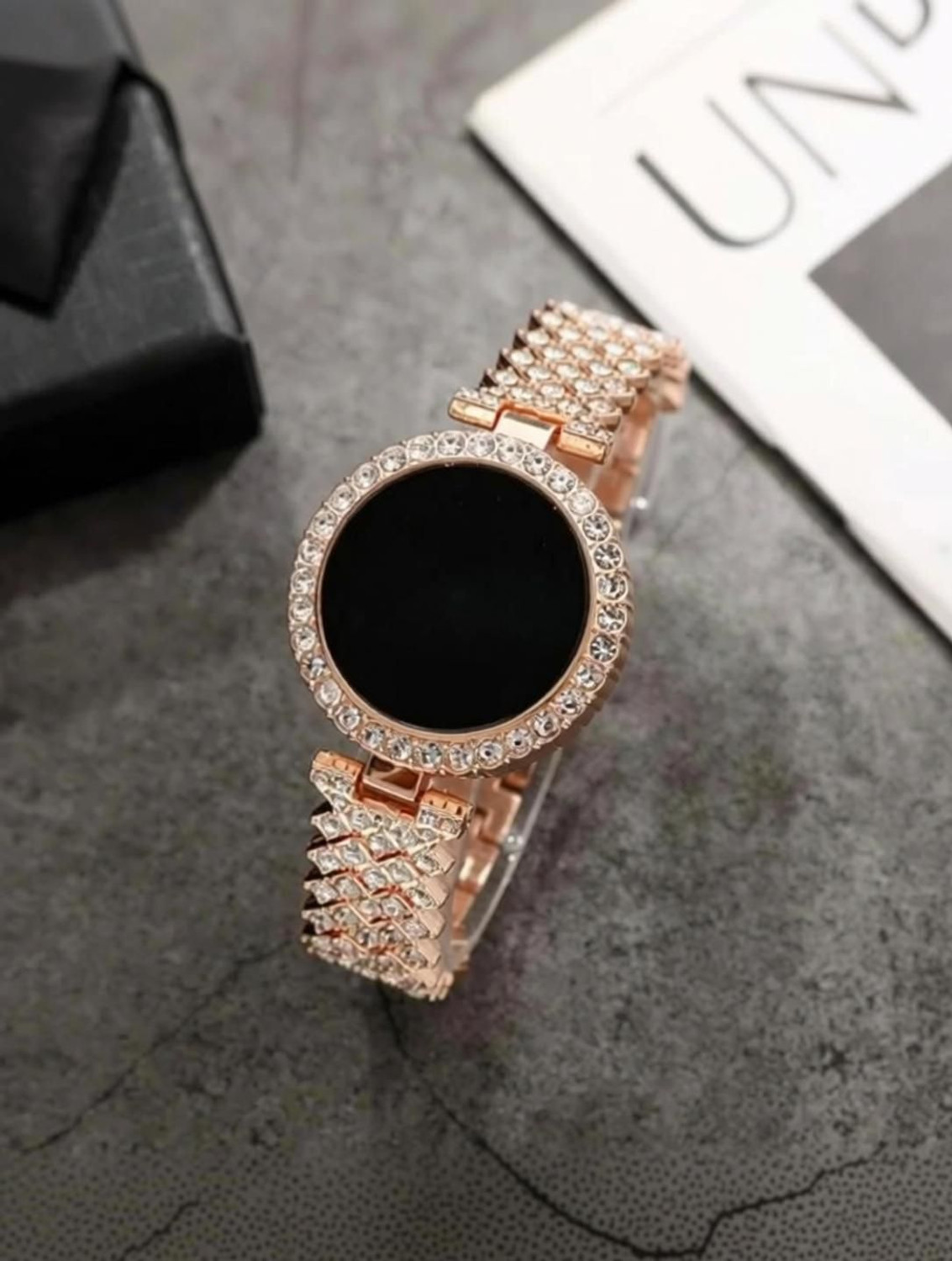 Image of RS TRADER CO LUXURY FASHION DIAMOND CRYSTAL DIAL STAINLESS STEEL ROSE GOLD CHAIN RSA LUXURY FASHION DIAMOND CRYSTAL DIAL STAINLESS STEEL ROSE GOLD CHAIN RSA Digital Watch - For Women