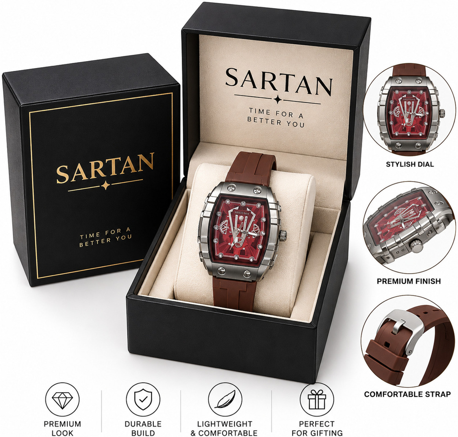 Image of SARTAN Men's Stylish Skeleton Analog Watch Analog Watch - For Men fb2 brown