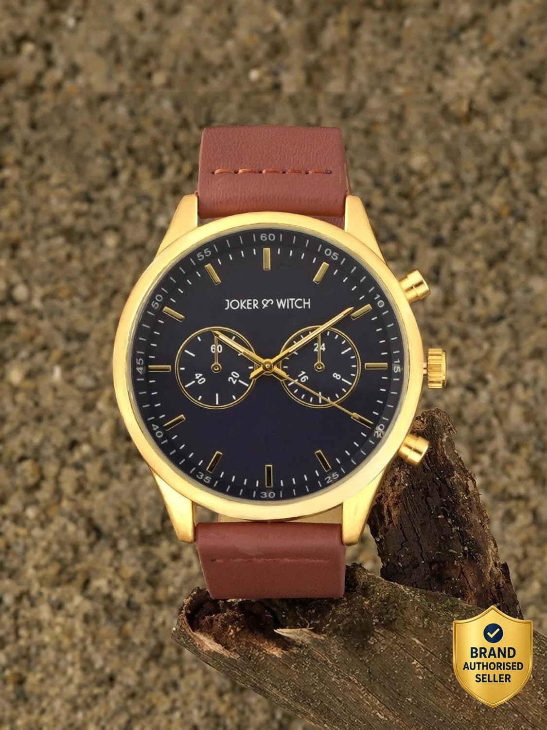 Image of Joker & Witch Joker & Witch Spectra 42mm Blue Dial Brown Faux Leather Strap Watch for Men Analog Watch - For Men