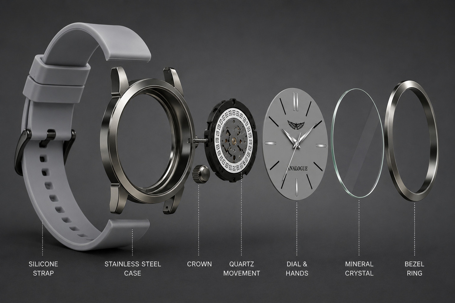 Image of ANALOGUE Gun Metal Slim Series | Smart Watch Strap | Smart Clip | Soft Silicon Gun Metal Slim Series | Smart Watch Strap | Smart Clip | Soft Silicon Analog Watch - For Men