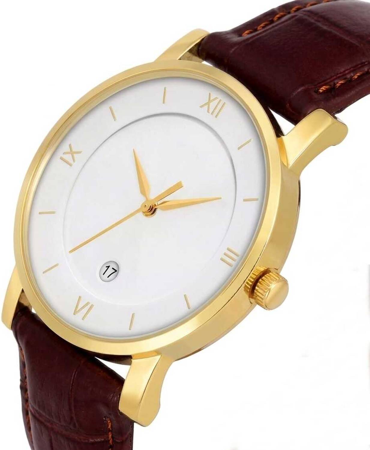 HMT Quartz Gold-White Dial Brown Strap Watch - Image 3
