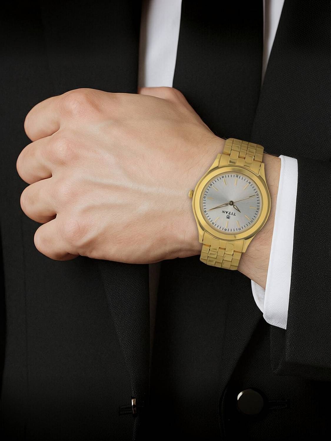 Titan Silver Dial Gold Stainless Steel Strap Analog Watch - Men - Image 5