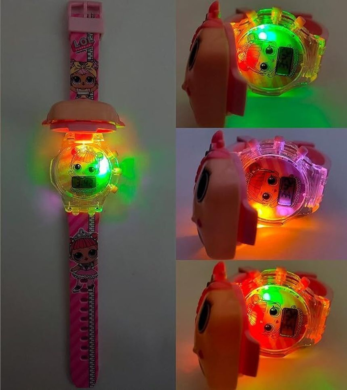 Image of Elhify Gift For Kids Cute Cat Glowing Light and Disco Music Digital Watch for Kids Digital Watch - For Girls 3D Action Figure Lol Music Face Based Toy Design Digital Glowing & Music Watch