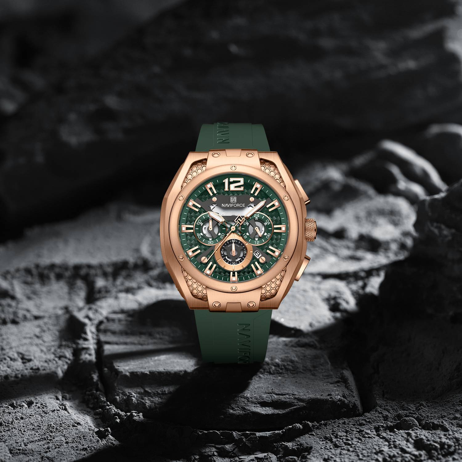 NAVIFORCE NF8063 Rosegold-Green Chronograph Watch - Image 4