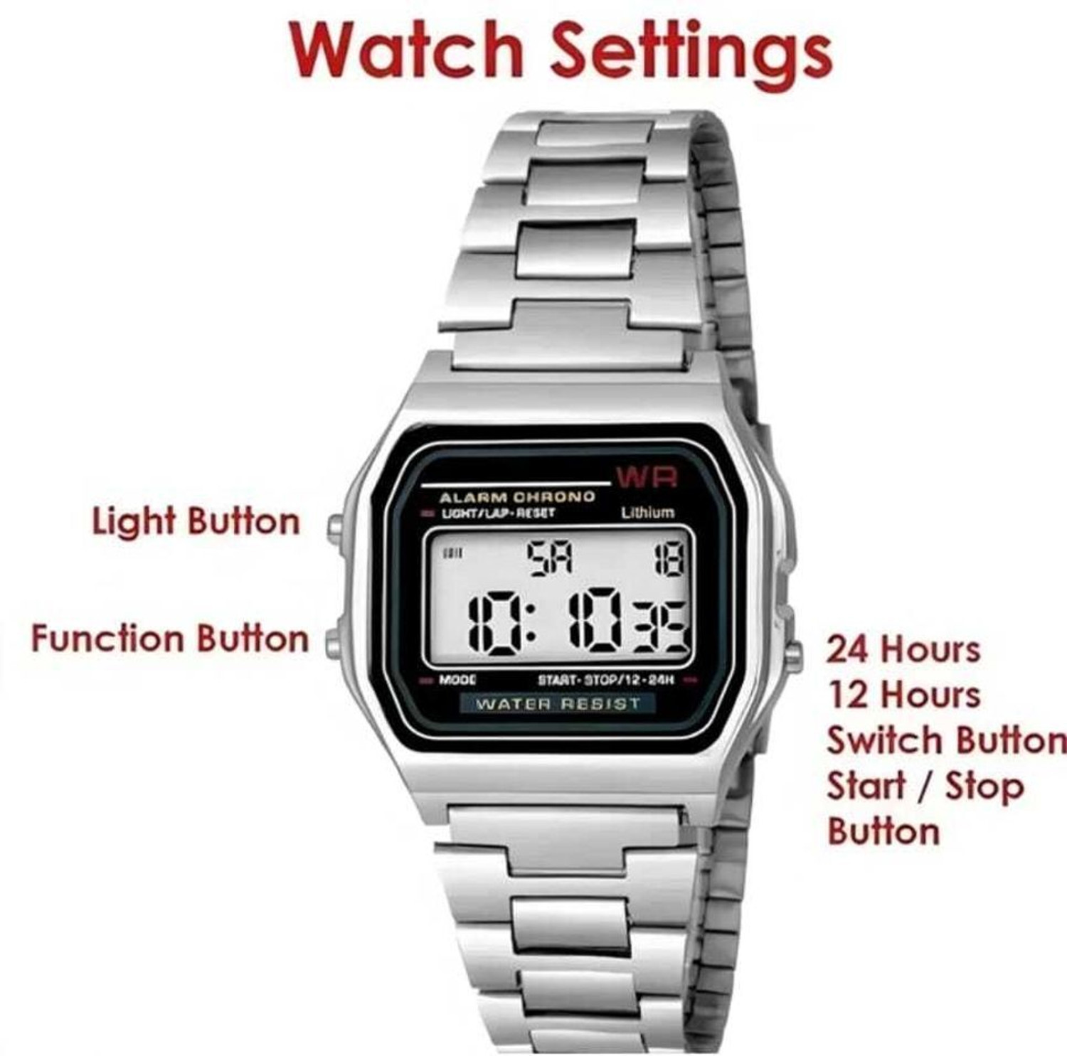 Image of Zadinga Dial Color: Grey, Case Shape: Rectangular Watch Movement Type: Quartz, Watch Display Type: Digital and Stainless Digital Watch - For Men