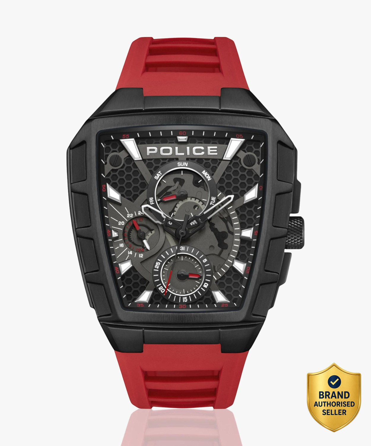 Image of Police FW 24 Police Men's Tough Gear KL Rahul Edition Multifunction Watch Red Silicone Strap Analog Watch - For Men