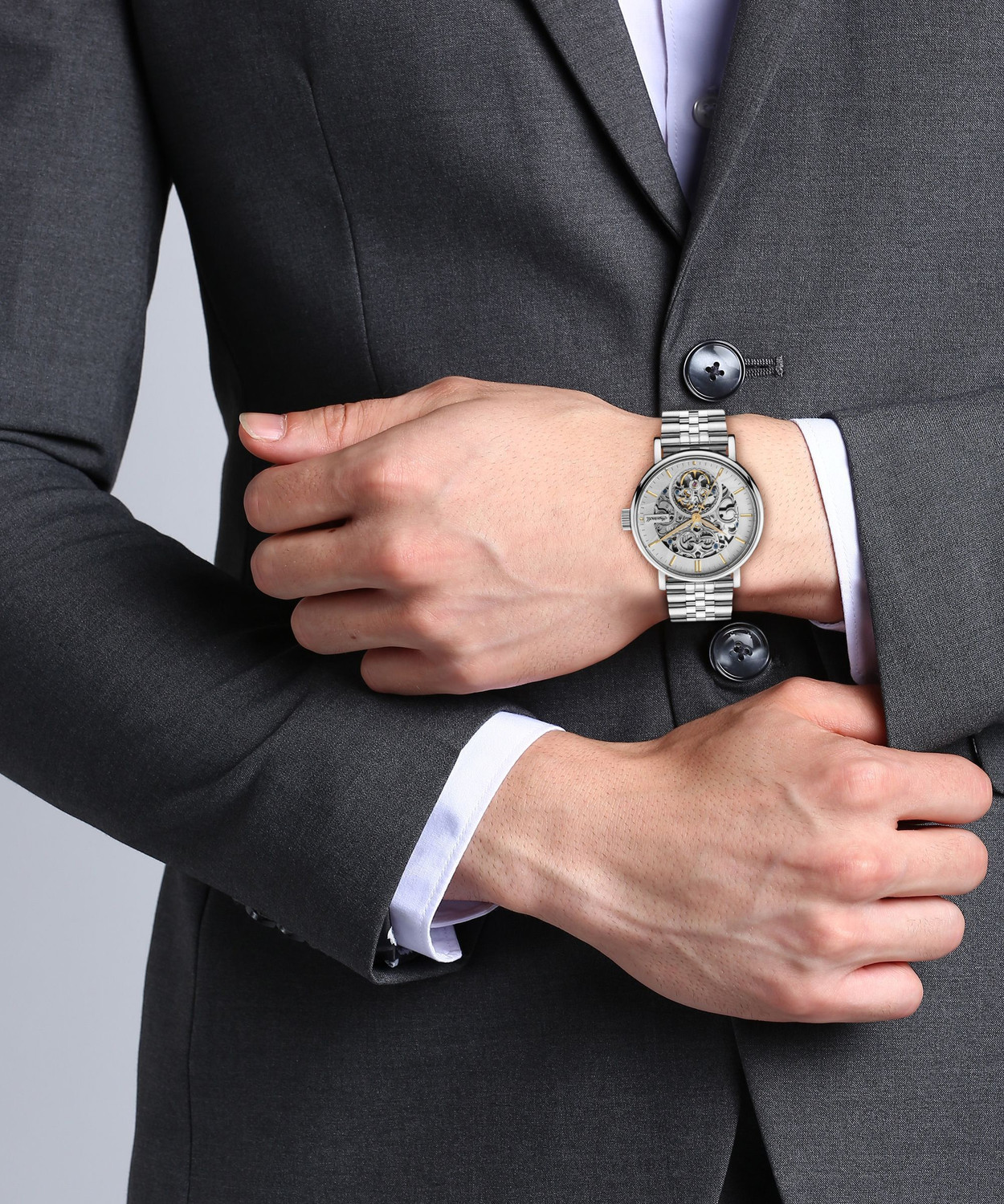 Image of Ingersoll I05803B Mechanical Automatic Silver Skeleton Dial With Lifetime Warranty Analog Watch - For Men