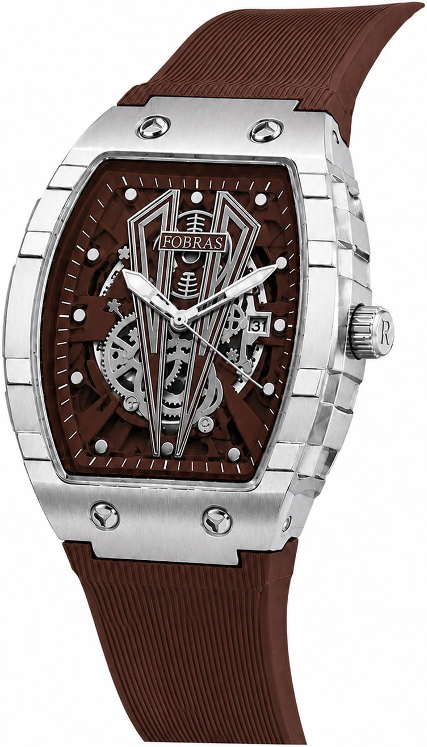 K&K Premium Skeleton Silver Tonneau Watch for Men - Image 2