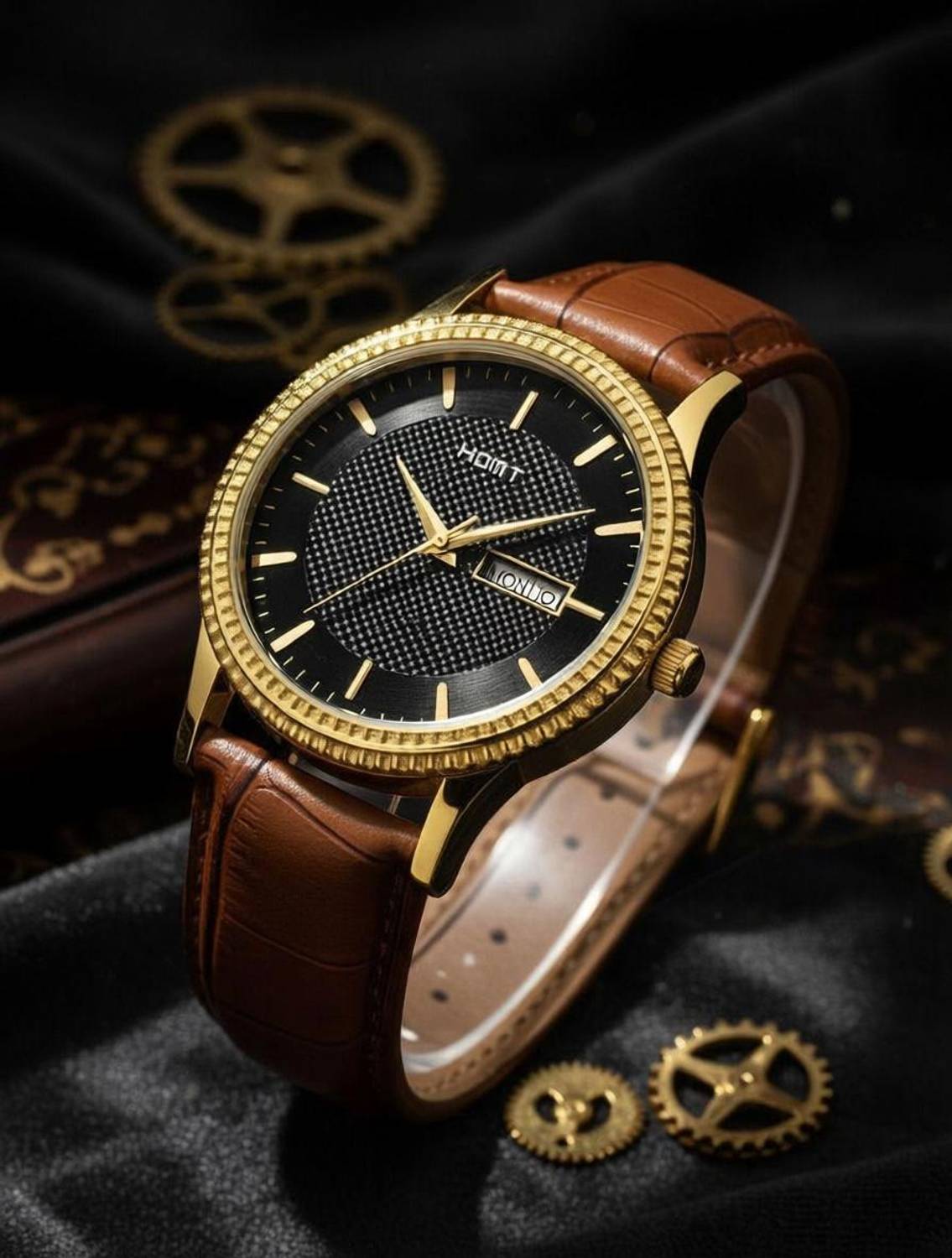homot Black Dial Gold Case Men's Watch - Image 1