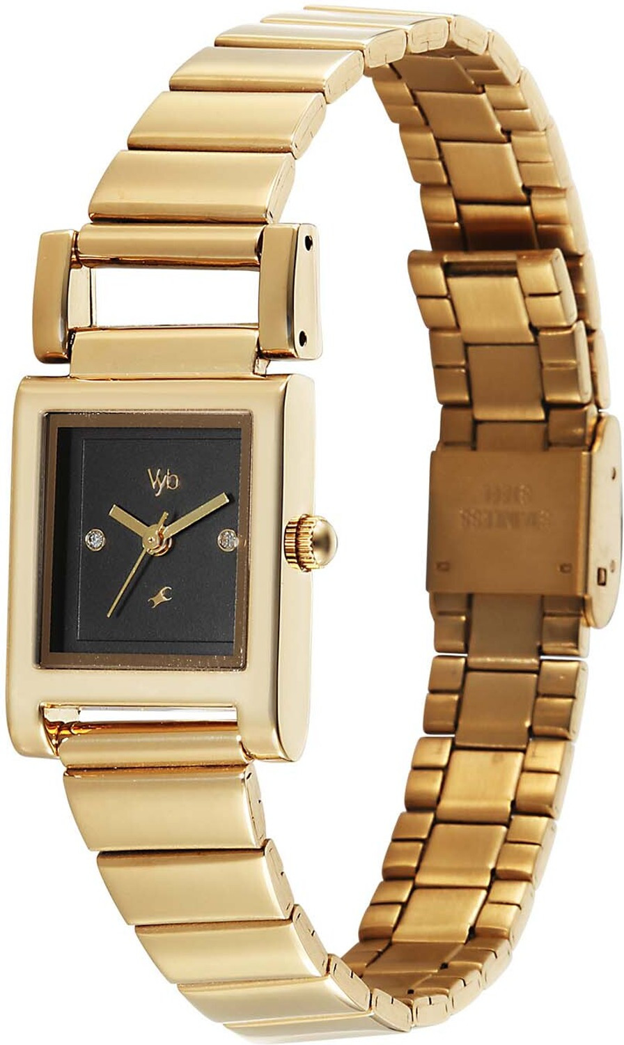 Image of Fastrack Fastrack Vyb Muse Quartz Black Dial Gold Stainless Steel Strap Analog Watch - For Women