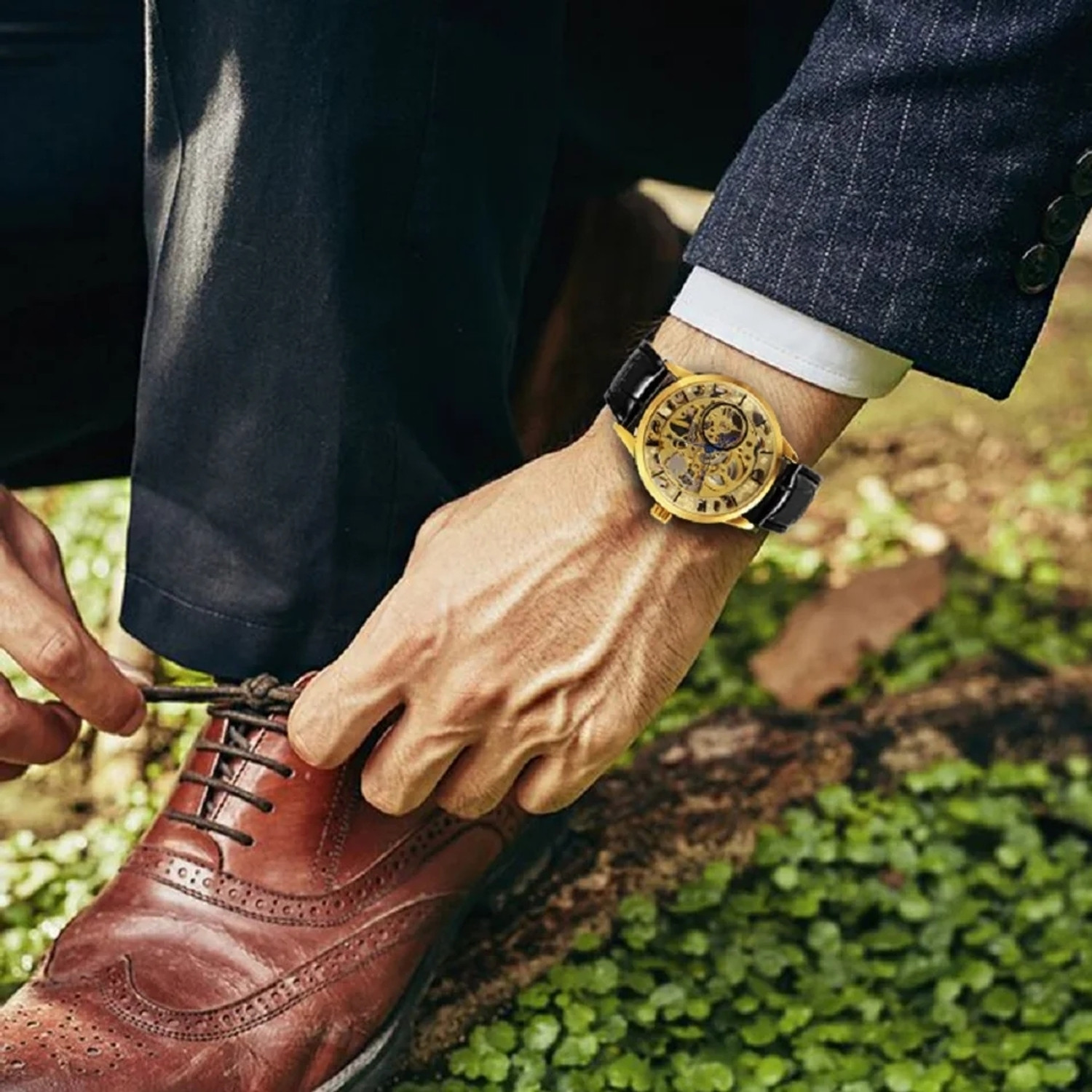 Image of Giftzy Men's Automatic Movement Watch with Skeleton Dial and Luxury Finish Analog Watch Men's Automatic Movement Watch with Skeleton Dial and Luxury Finish Analog Watch - For Men & Women