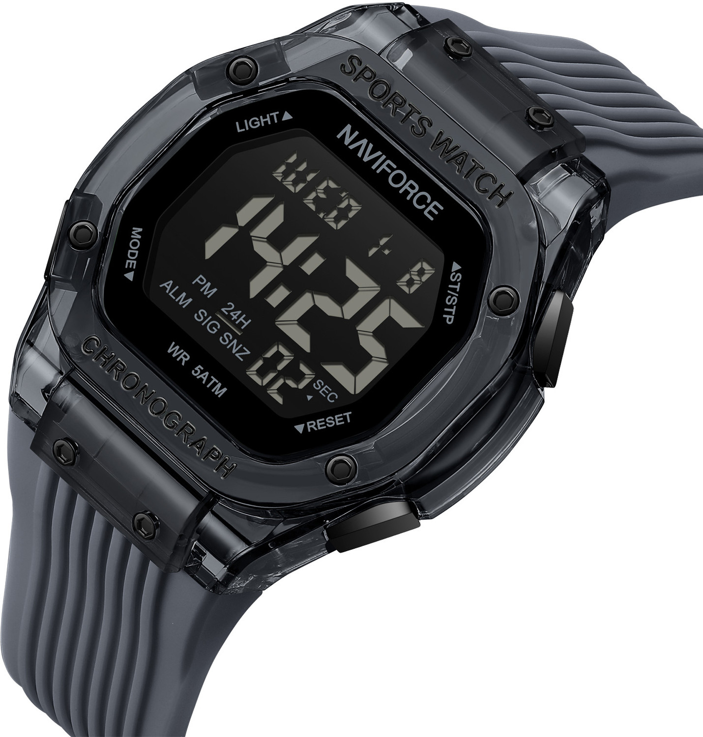 Image of NAVIFORCE NF7113 Grey Square lcd display with silicone strap Digital Watch - For Men