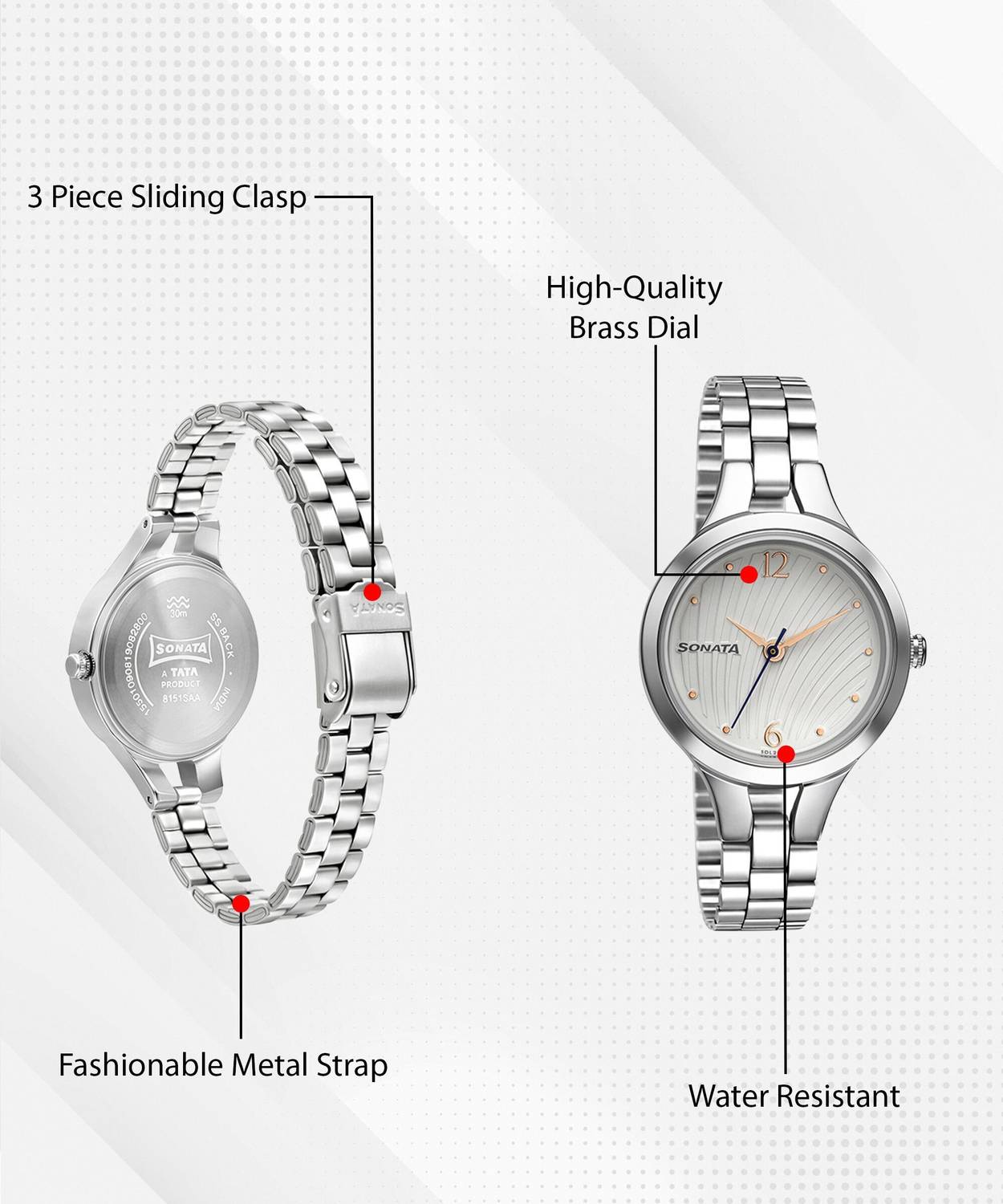 Sonata NP8151SM05 White Dial Silver Stainless Steel Watch - Women - Image 3