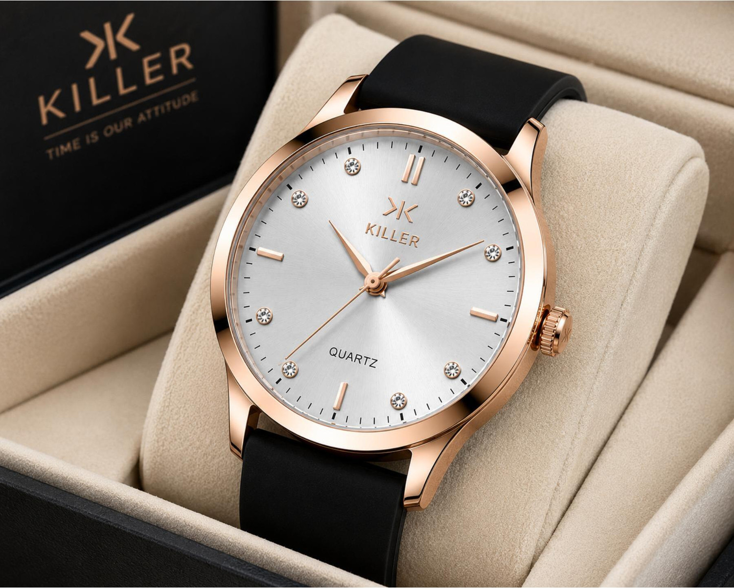Image of KILLER Luxury Rose Gold Analog Watch with Black Silicone Strap Analog Watch - For Men