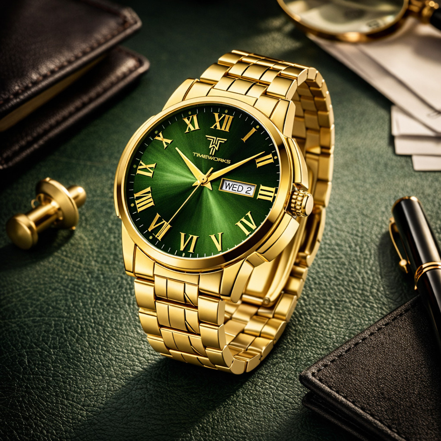Image of TIMEWORKS 417YYM16 TIMEWORKS Designer Day and Date Green Dial Men's & Boy's Analog Watch - For Men