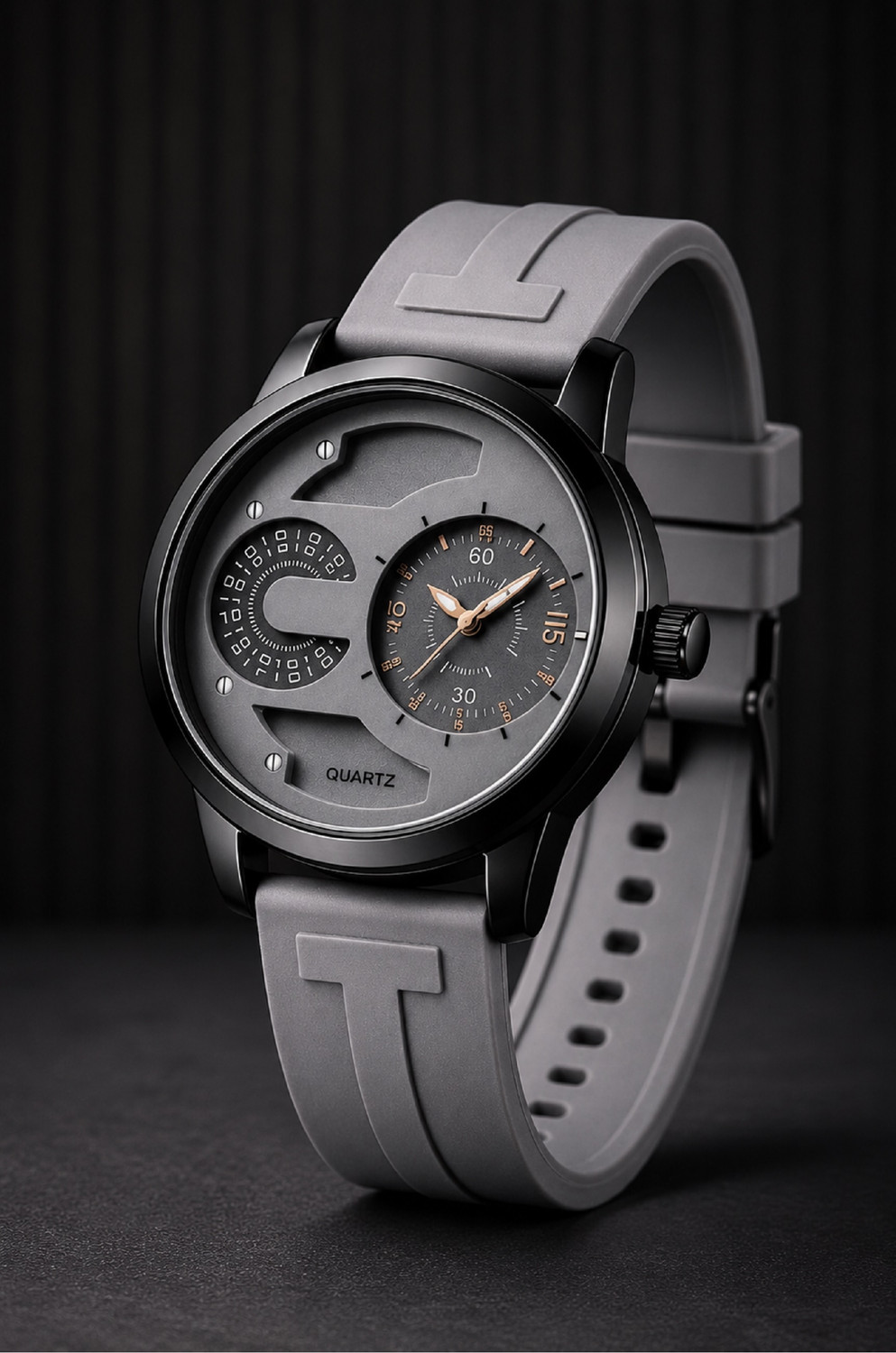 Image of MAAN INTERNATIONAL NM-1605 Noir Motion Stylish Designer Premium Dual Dial With Silicone Strap Analog Watch - For Men