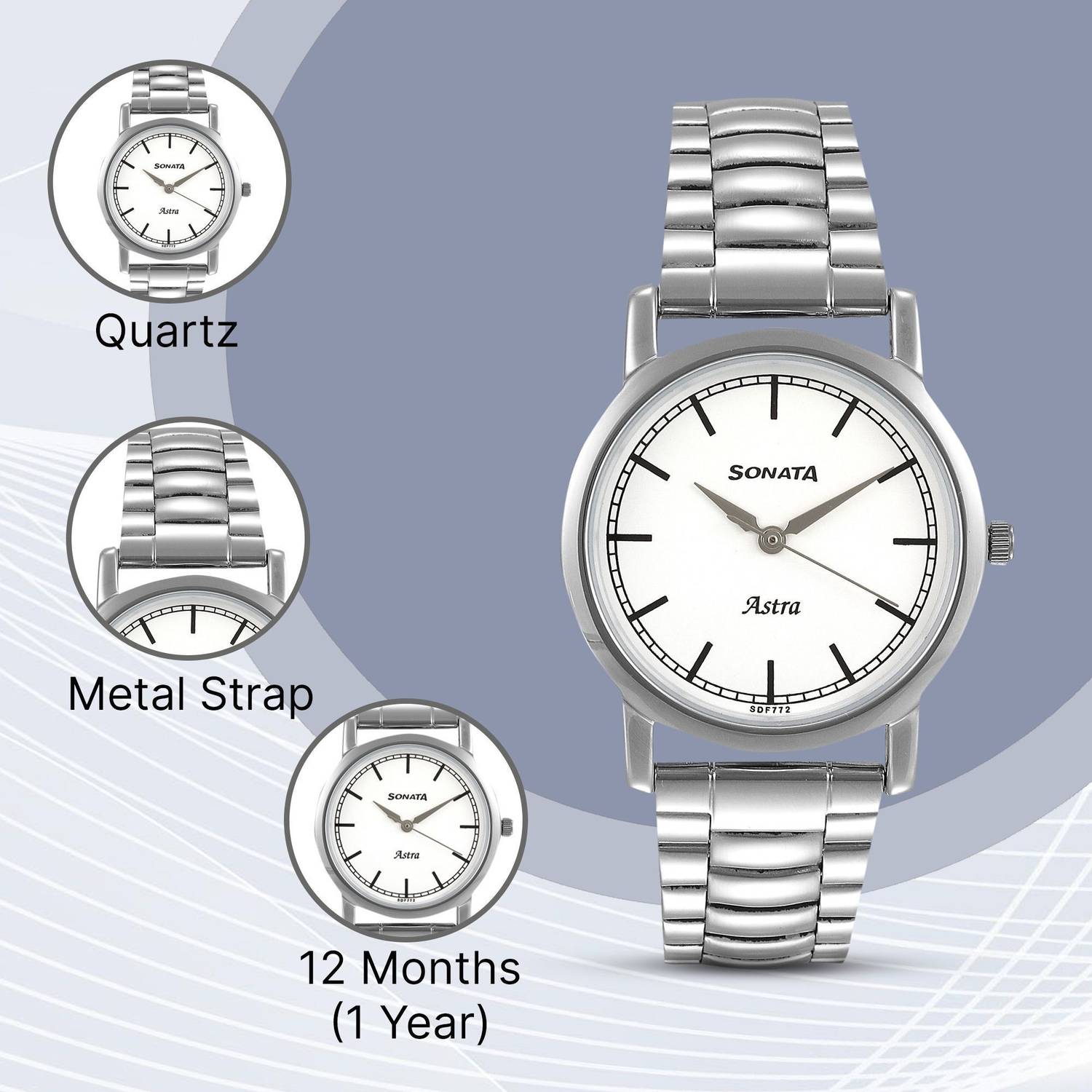 Sonata White Dial Silver Stainless Steel Strap Analog Watch - Image 3
