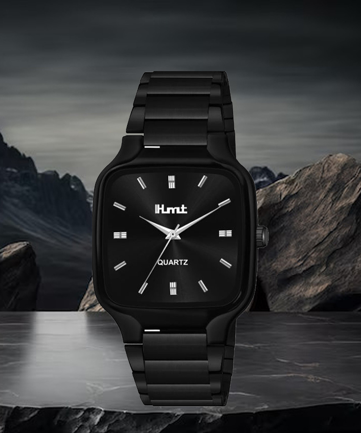 Image of HMT DLX HMDLX-BG3-8405-03 Original Black Plated HMTS Black Stainless Steel Chain Men /Boys Wrist Self Size Analog Watch - For Men