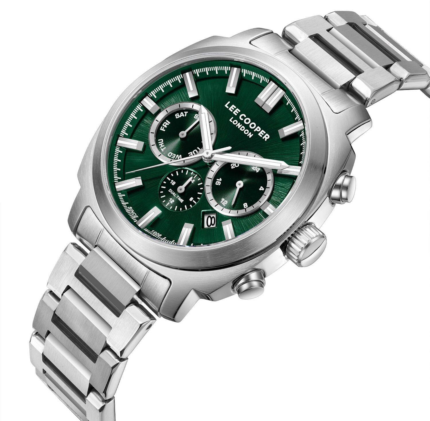 Lee Cooper Orologio Uomo Analogico: Quadrante Verde, Multifunzione, Modello LC08045.370 Con Cinturino In Pelle Verde