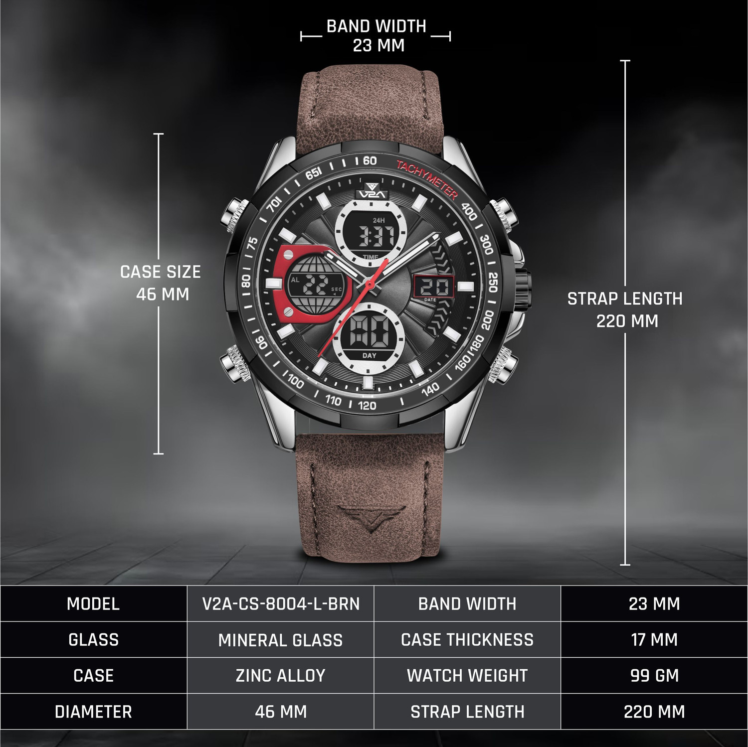 Image of V2A Chronograph Watch for Men 45mm Big Dial Multifunctional 30M Waterproof Analog-Digital Watch - For Men 8004
