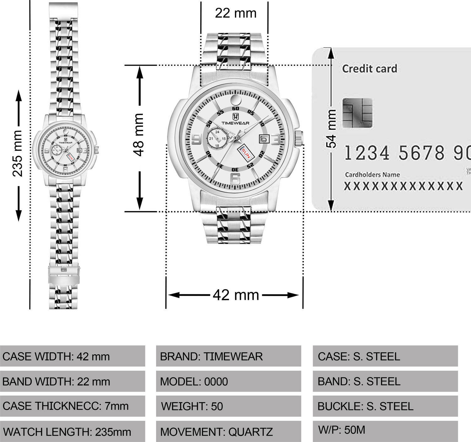 Image of TIMEWEAR 341WDTG White Dial Day Date Functioning Stainless Steel Chain Analog Watch - For Men