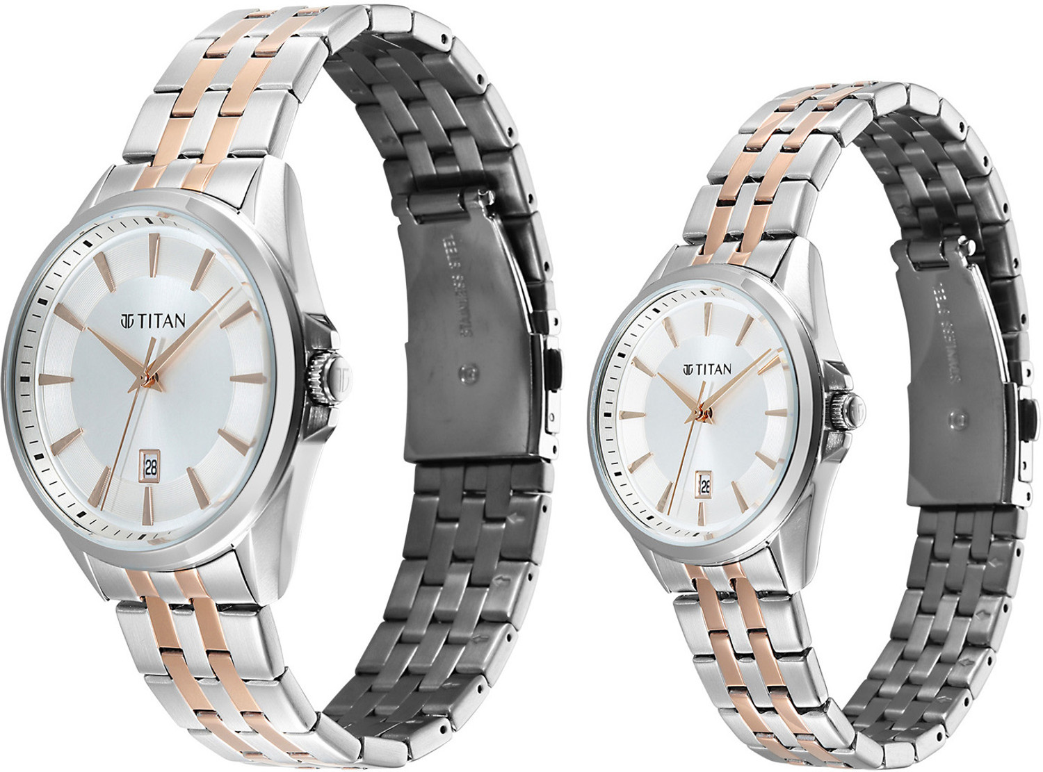 Image of Titan Titan Modern Bandhan Modern Bandhan Quartz White Dial Silver Stainless Steel Strap Analog Watch - For Couple