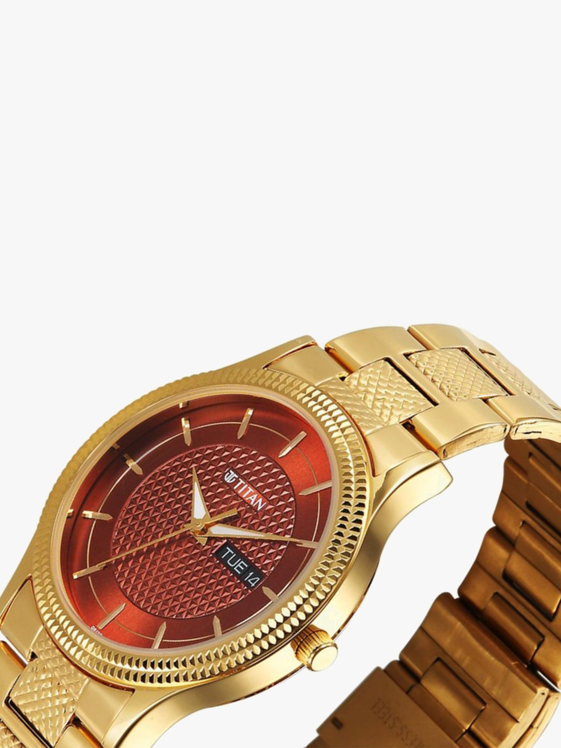 Image of Titan Karishma Maroon Round Dial Stainless Steel Watch For Men Analog Watch - For Men