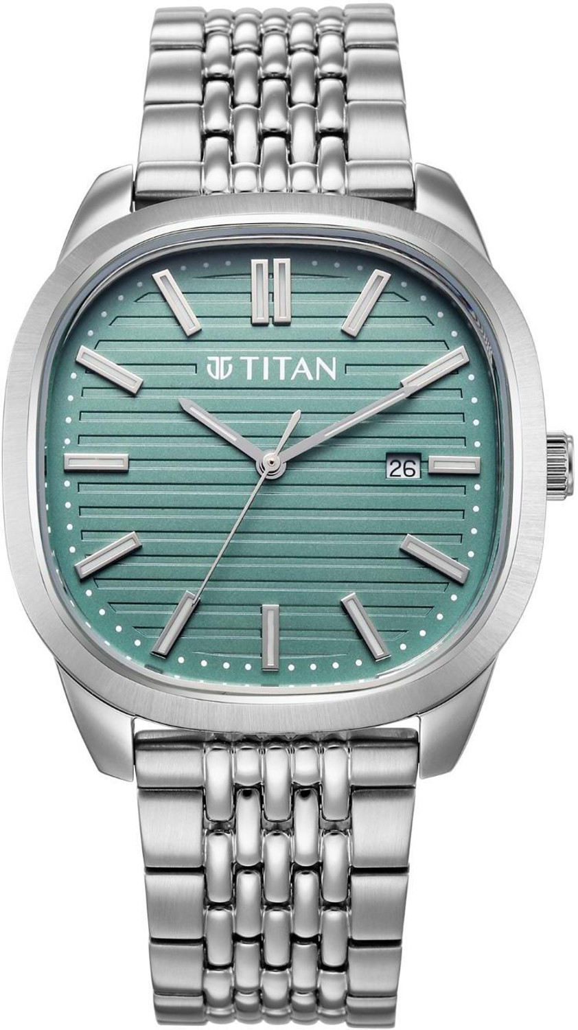 Image of Titan Classique Vintage Edit 3 Hands + Date@3H Green Dial Silver Strap Analog Watch - For Men 90243SM01